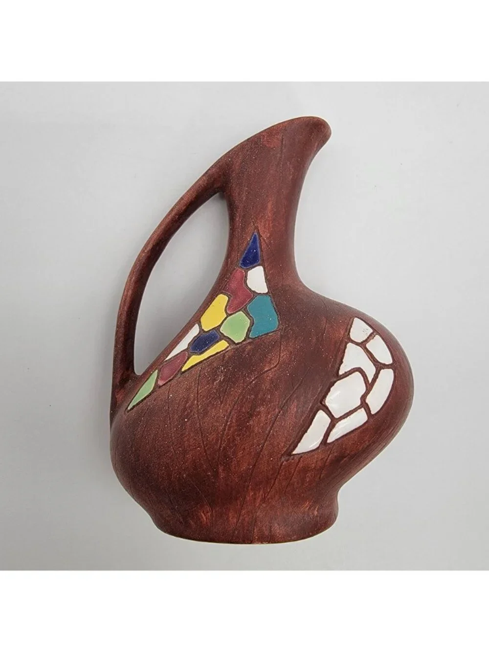Vintage MCM Keramos Made in Israel Judaica Pottery Mosaic Ewer Pitcher